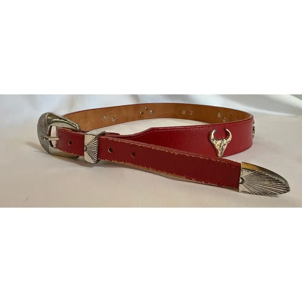 Vintage Silver Creek Collection Southwestern Concho Belt – Red Leather – Size 32
